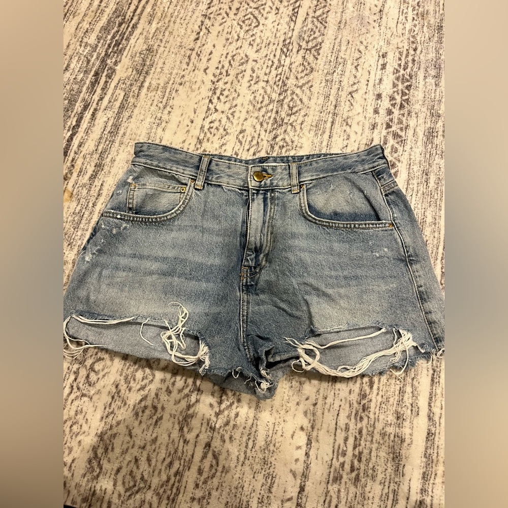 Zara Blue Distressed Jean Shorts